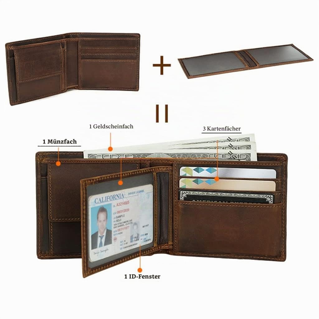 NOKTAI Viking Vegvisir Ledergeldbörse für Herren, Gravierte Kompass-Runen-Amulett-Geldbörse, Schlanke Bifold-Brieftaschen mit Großer Kapazität Geschenke für Ehemann, Vater