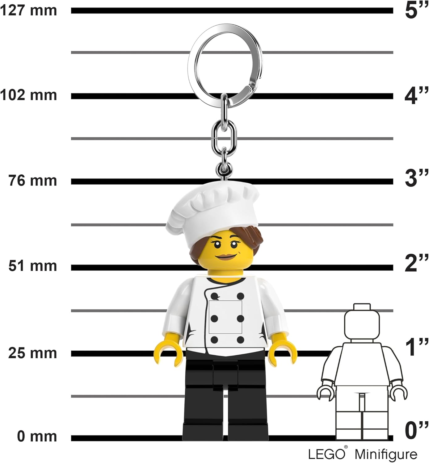 LEGO Minifigures Keychain Light - Female Chef (KE218H), Bag Charm, Flashlight, Extra-Large 3 Inch Tall Figure
