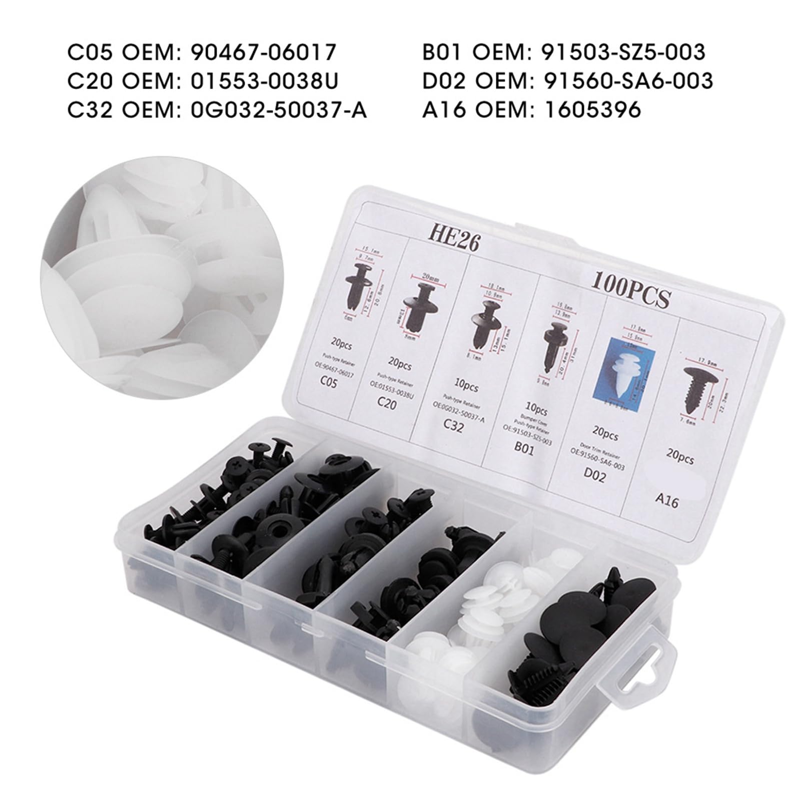 Kit Universale 100 Pezzi Clip E Rivetti Per Auto - Fissaggi Portiera, Paraurti E Parafango - Assortito - 4