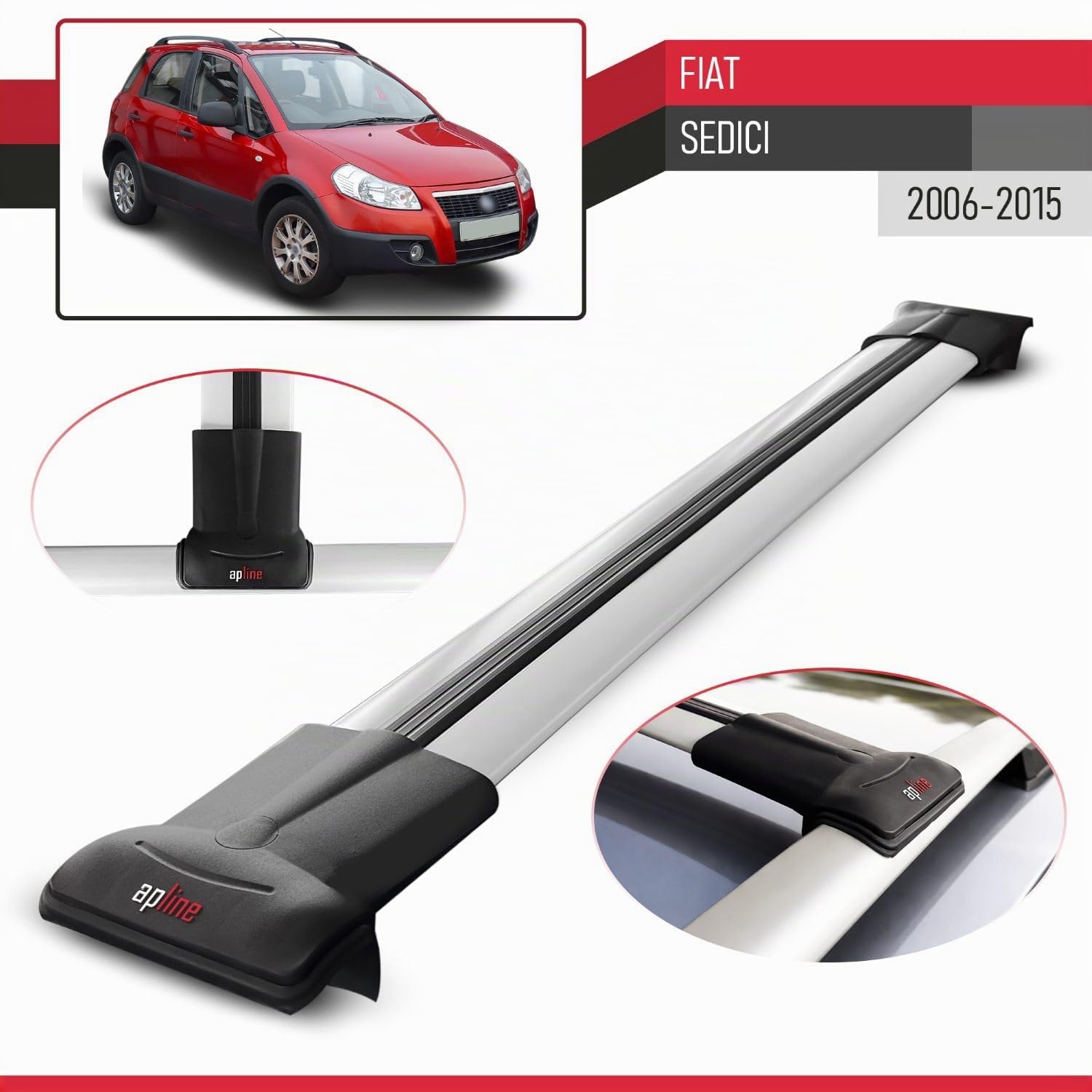 Compatibile con Fiat Sedici 2006-2015 Modello FLY Barre Tetto Portapacchi Auto Barre Portatutto Grigio Alluminio 2 Barre
