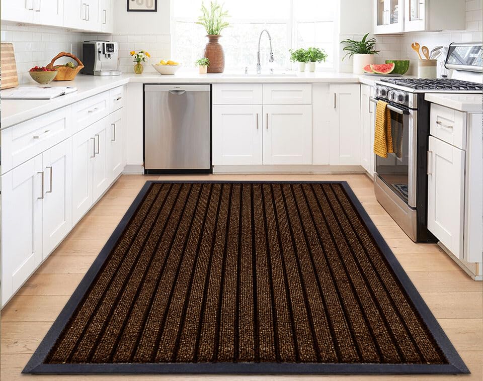 Mh Bedding Store ltd Non Slip PVC Rubber Mat Indoor Outdoor Rubber Backed Door Mat Heavy Duty Super Absorbent Floor Mat Backed Area Rugs For Home, Kitchen & Office (Brown, 60 x 180 cm)