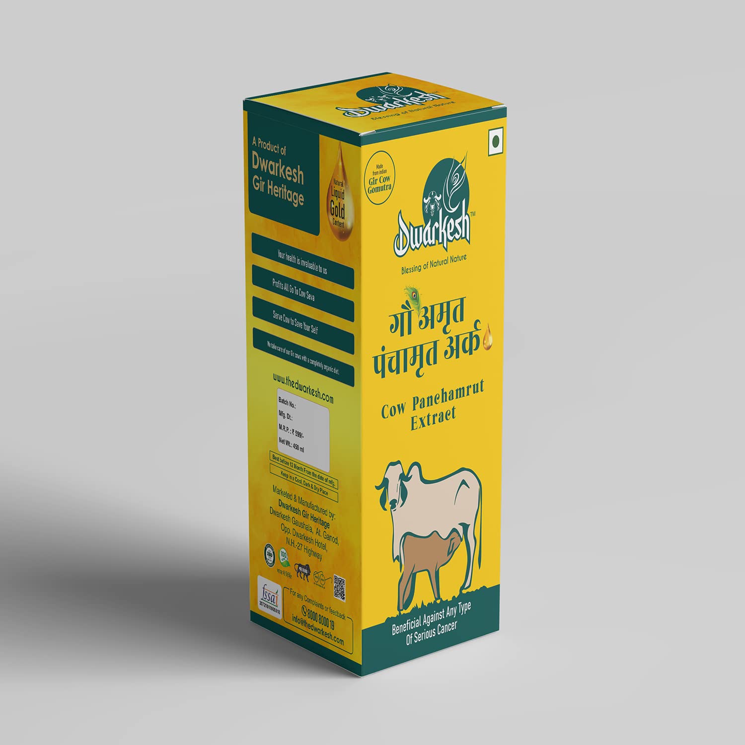 Dwarkesh™ 100℅ Pure Desi Gir Cow Gomutra Urine Ark with (Neem, Tulsi, Giloy, Haldi, Adrak) 450 ml (LOW AMMONIA & EASY TO CONSUME) Gaumutra ark | Gaumutr ark (Panchamrut)