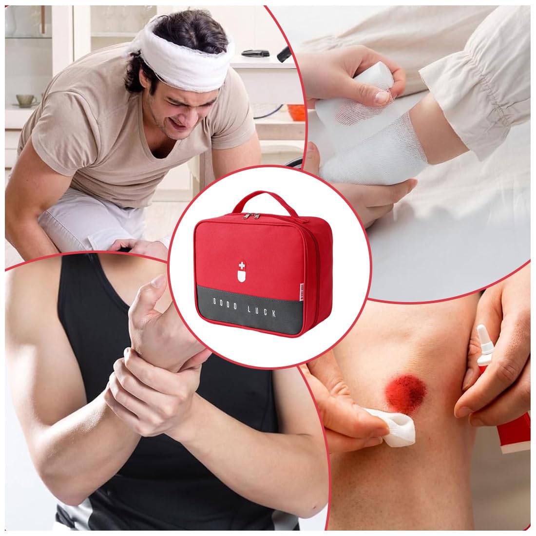 Kit Pronto Soccorso da Viaggio, 1 Pezzi, Mini Kit di Primo Soccorso Portatile, per Emergenze a Casa, All'aperto, in Campeggio (Rosso) (Borsa Vuota)