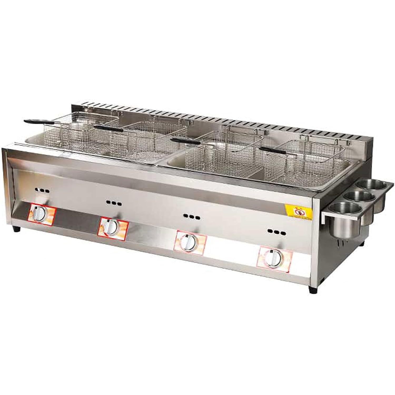 Friggitrice a gas di grande capacità, in acciaio inox, con potenza di fuoco regolabile, cestelli e coperchi, per patatine, ciambelle, pesce, facile da pulire, uso domestico e commerciale