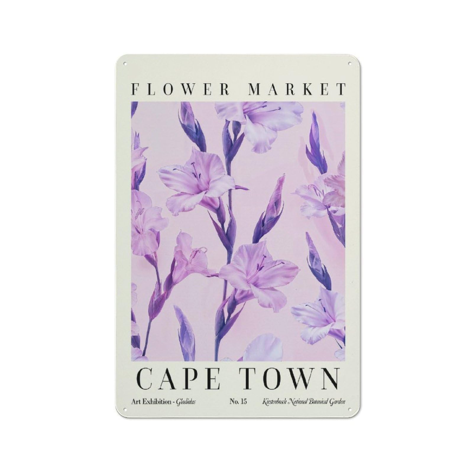 Junmoney Style-22 Vintage Metal Plaque 30X20cm Featuring Gladiolus Cape Town Flower Market For Hallway Wall, For Wall Display Collectors