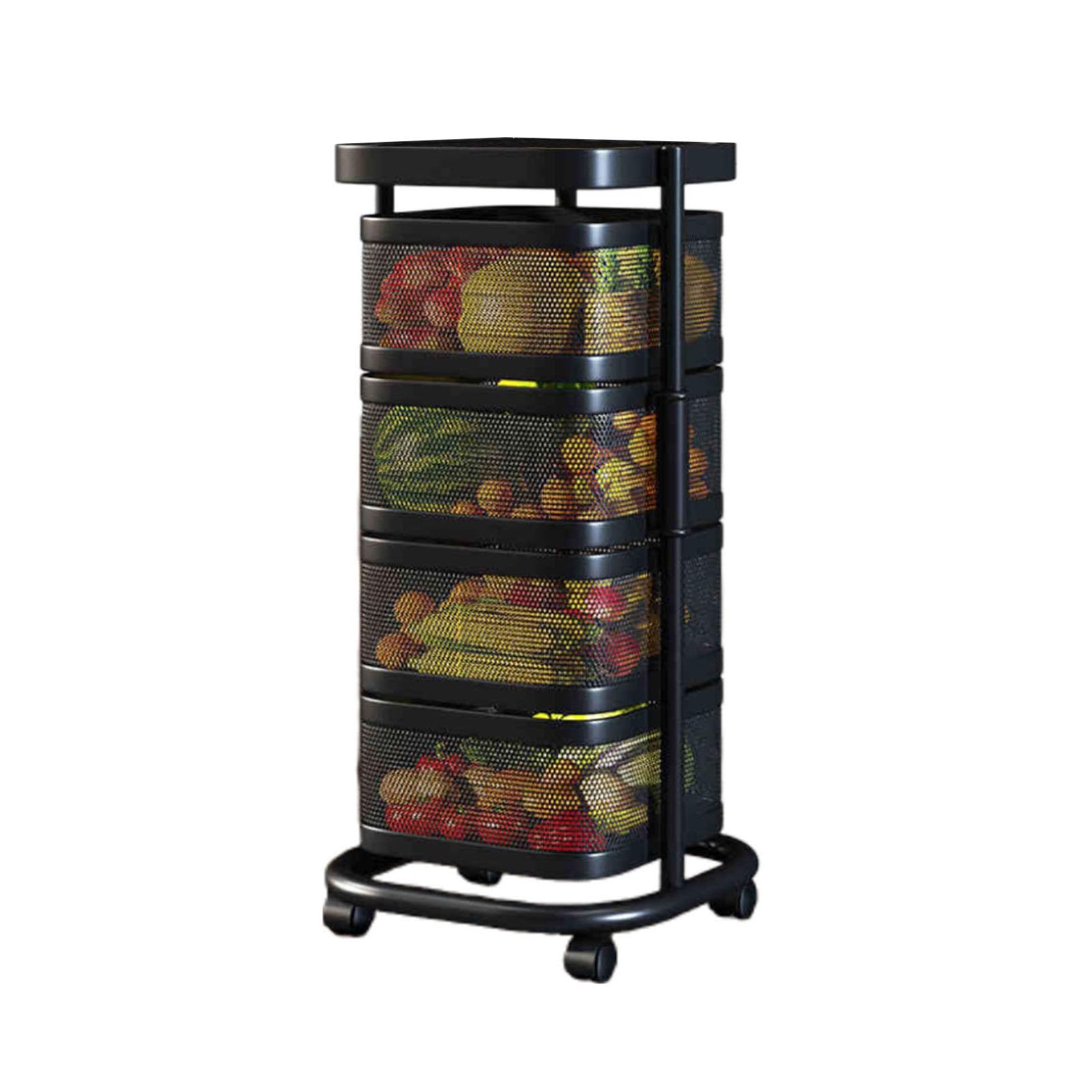 Scaffale girevole per frutta e verdura, mensola da bagno a 4 ripiani con ruote, chiusura magnetica, per cucina e camera da letto