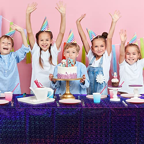 Image of FunnyPars 4 Pack Iridescent Purple Plastic Tablecloths Shiny Disposable Laser Rectangle Table Covers Holographic Foil Tablecloth Iridescent Kpop Birthday Bridal Wedding Party Decoration, 54 inchx108 inch