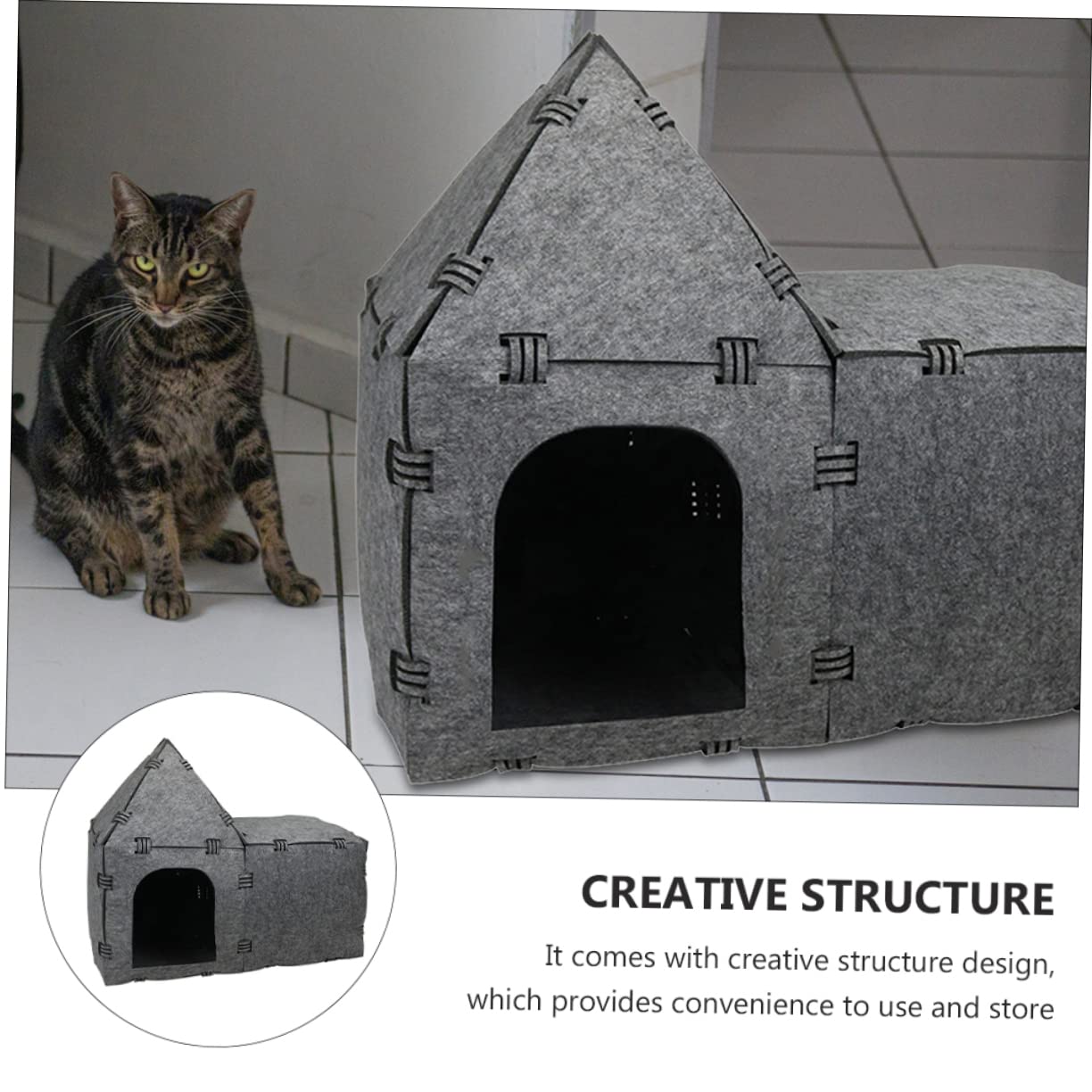 Happyyami Casa De Túnel para Gatos De Fieltro Nido Creativo para Mascotas Juguete Interactivo para Jugar y Descansar para Interiores y Exteriores Diseño Práctico y Fácil De Almacenar
