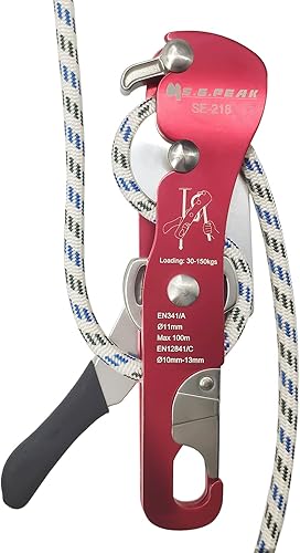 S.E.PEAK Climbing Double Stop Descender Self-Braking Self Locking Rappelling Belay Devices for 10-13mm Rope for Rescue & ArboristHand Control