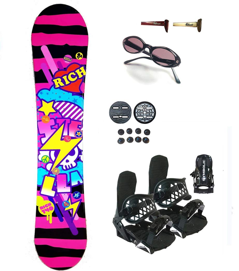 140cm Stella Rich Pink Snowboard+Symbolic Bindings+Shades Package (Bindings Black S (fit 6-9), 140cm Stella Rich az44)