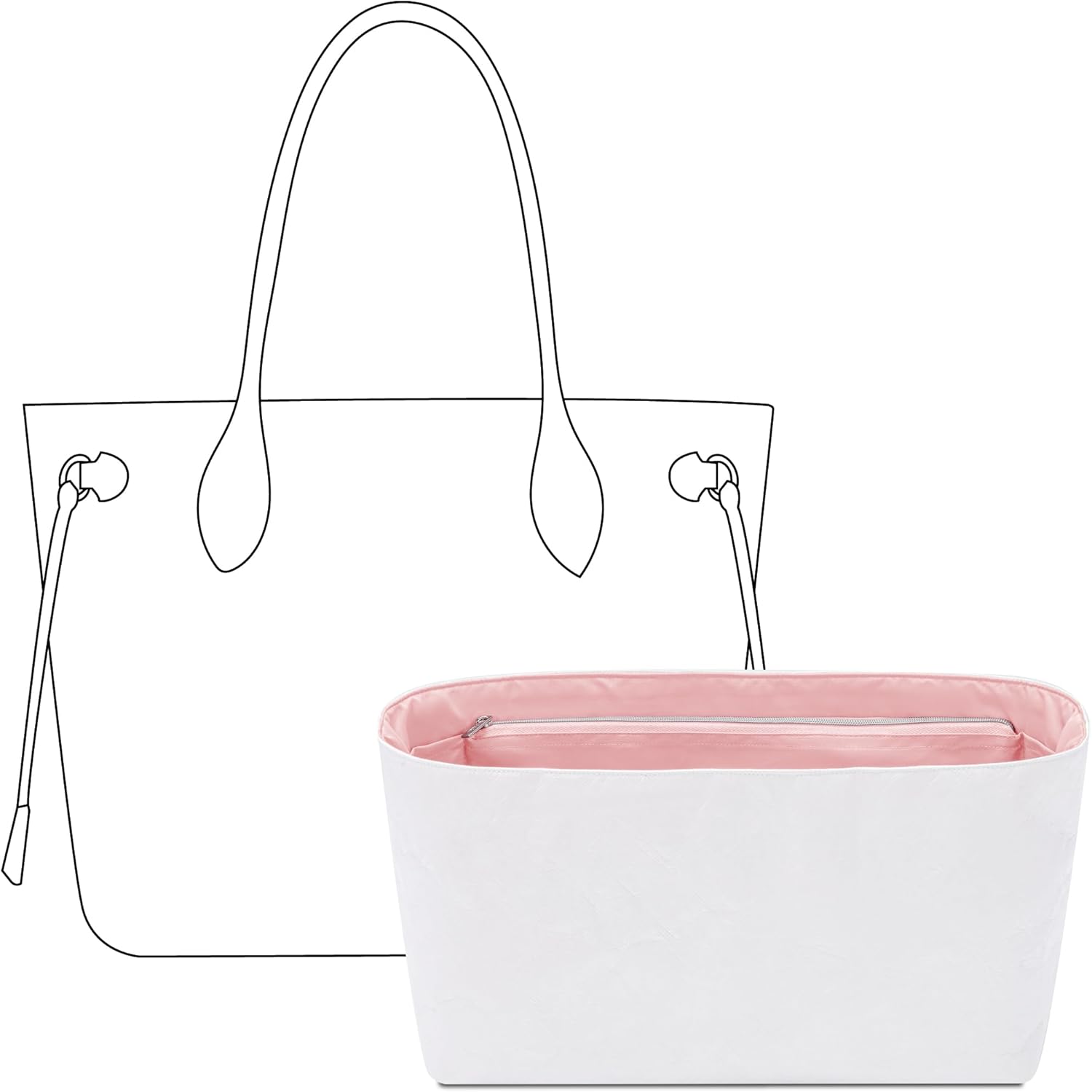 Tote Bag Organizer Insert for LV Neverfull-MM Handbag,Custom Fit Inside Premium Lightweight Water Resistant Purse Insert with Zipper(Rose Sakura)