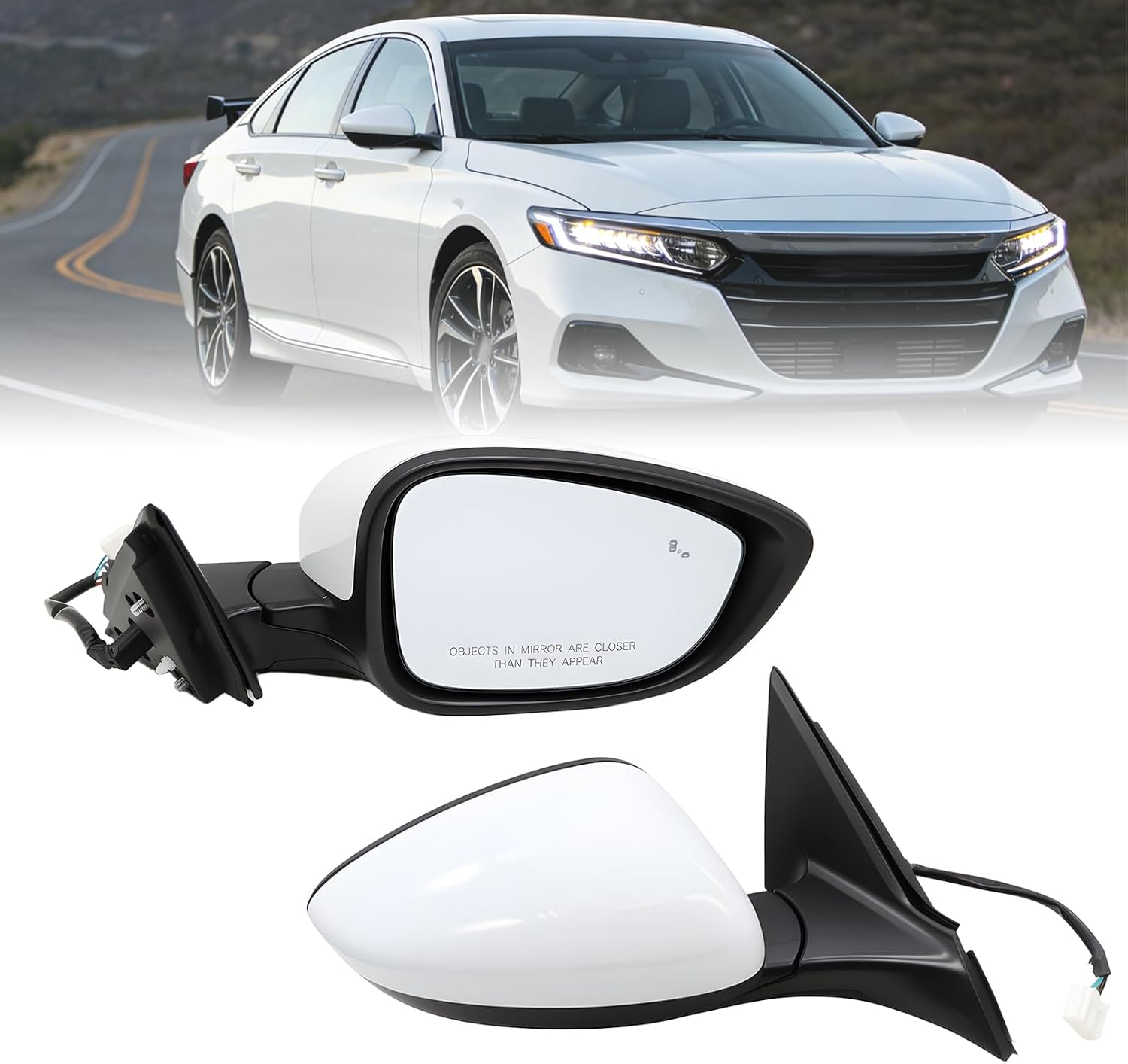 Right Passenger Side Mirror Assembly Compatible with Accord EX Sport 2018-2022 Blind Spot Detection Heated Power HO1321329 76208TVAA22 (White 7Pins)