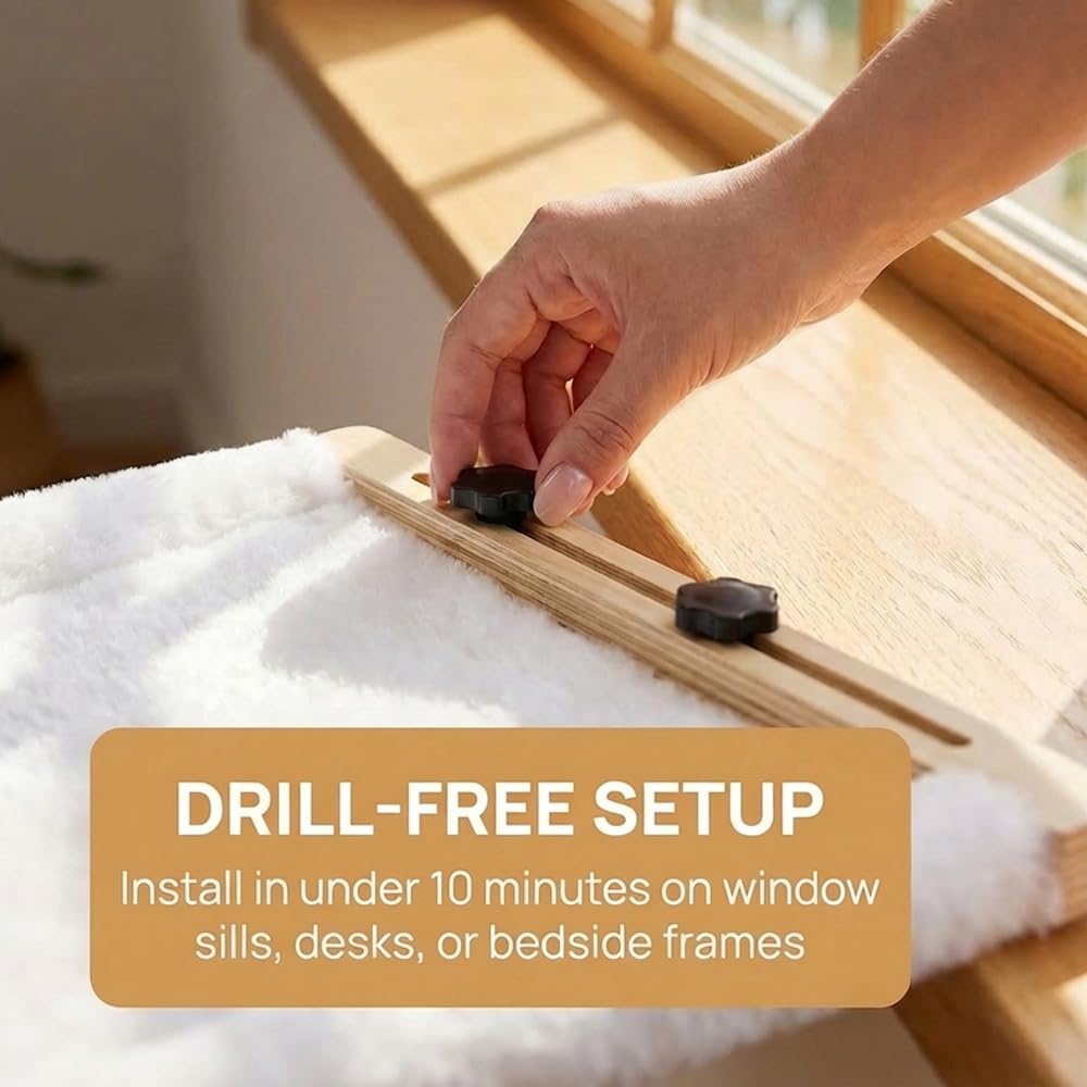 Hamaca Colgante para Gatos, Hamaca Gato Ventana Ajustable, Hamaca para Gatos con Marco de Madera, Hamaca Gato Ventana Colgante para Gatos de hasta 20 kg, Fácil de Instalar 50.5 * 38 * 16.5cm