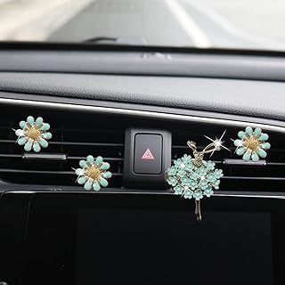 4PCS Bling Daisy Flower & Ballet Girl Car Air Vent Clip, Alloy Rhinestone Car Dashboard Air Vent Trim Clips, Personalized Auto Interior Decoration Accessories for Women (Green)