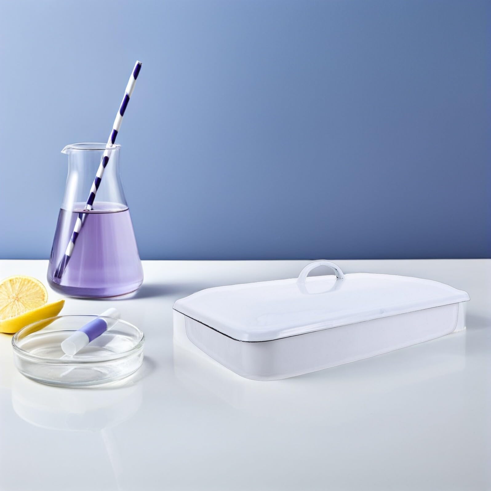Cabilock Bandeja Esmaltada Rectangular 30X20X5 CM con Tapa para Laboratorio Recipiente para Instrumental y Material de Vidrio Bandeja para Clasificación y Almacenamiento de