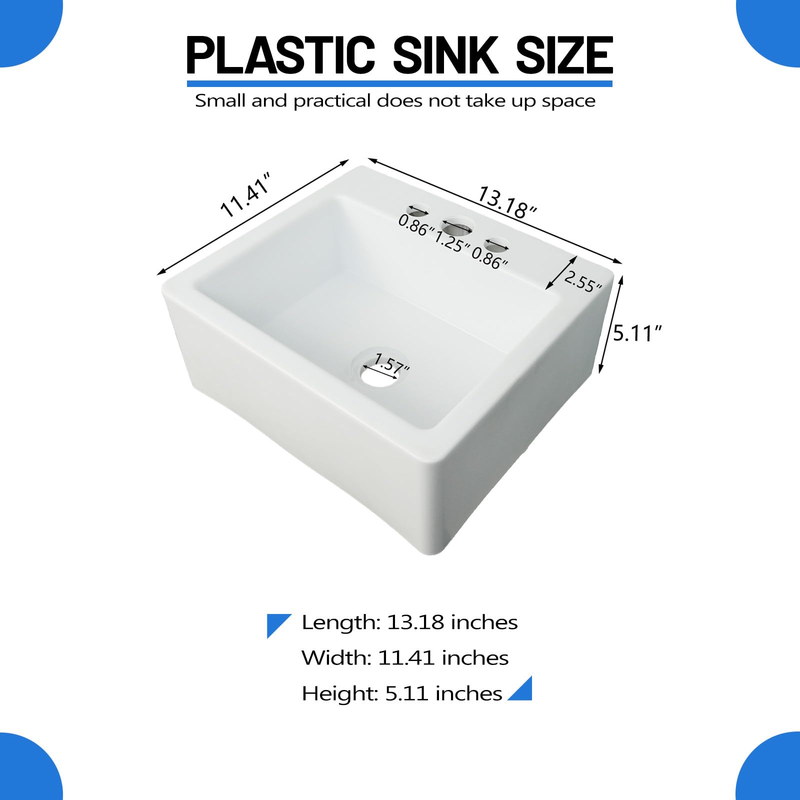 Fregadero de baño pequeño para montaje en pared, instalación sin taladro, fregadero autoadhesivo de 15.74 x 7.87 pulgadas con agujero de grifo de 1.26 pulgadas, mini fregadero de plástico para el