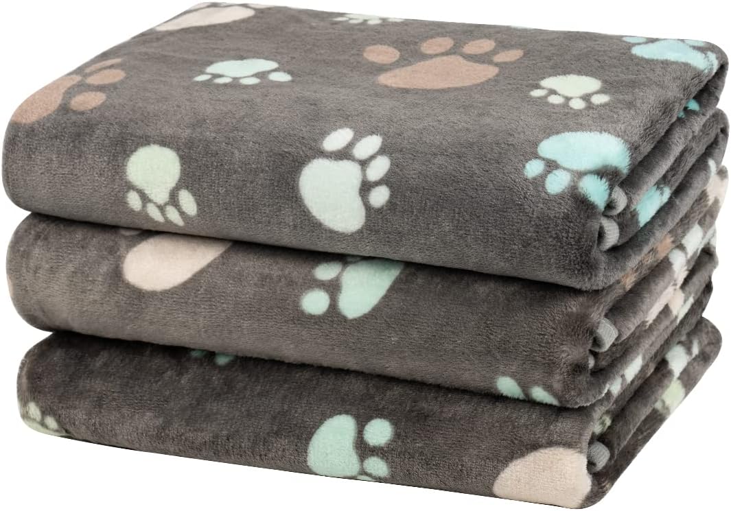 Dono 1 Pack 3 Dog Blankets for Small Dogs, Soft Fluffy Paw Print