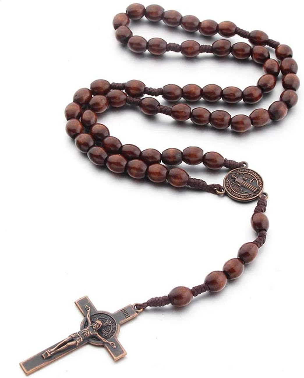 Handmade Wooden Wood Beads Catholic Rosary Crucifix Cross Pendant Necklace Bethlehem Christian Prayer Holy Jerusalem Holyland Y Necklace for Women Men Boy Girl Unisex Jewelry Gift