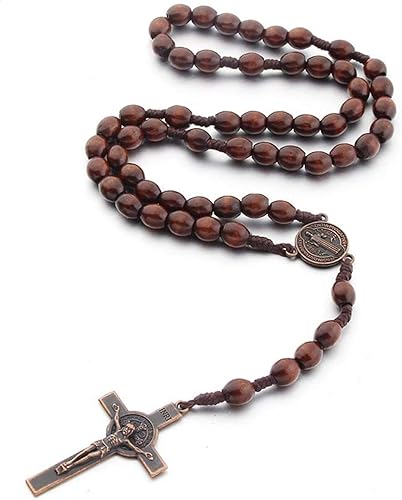 Collar de madera hecho a mano con cuentas de madera de rosario católico crucifijo cruz colgante collar Belén oración cristiana santa Jerusalén
