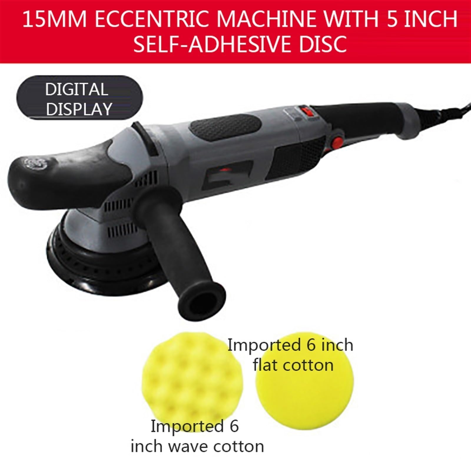Pulidora Máquina pulidora por vibración Digital, máquina pulidora excéntrica de 8mm/15mm, máquina de esmalte y sellado con cera Chapado en cristal Para encerado y pulido de barcos y coches(15mm)