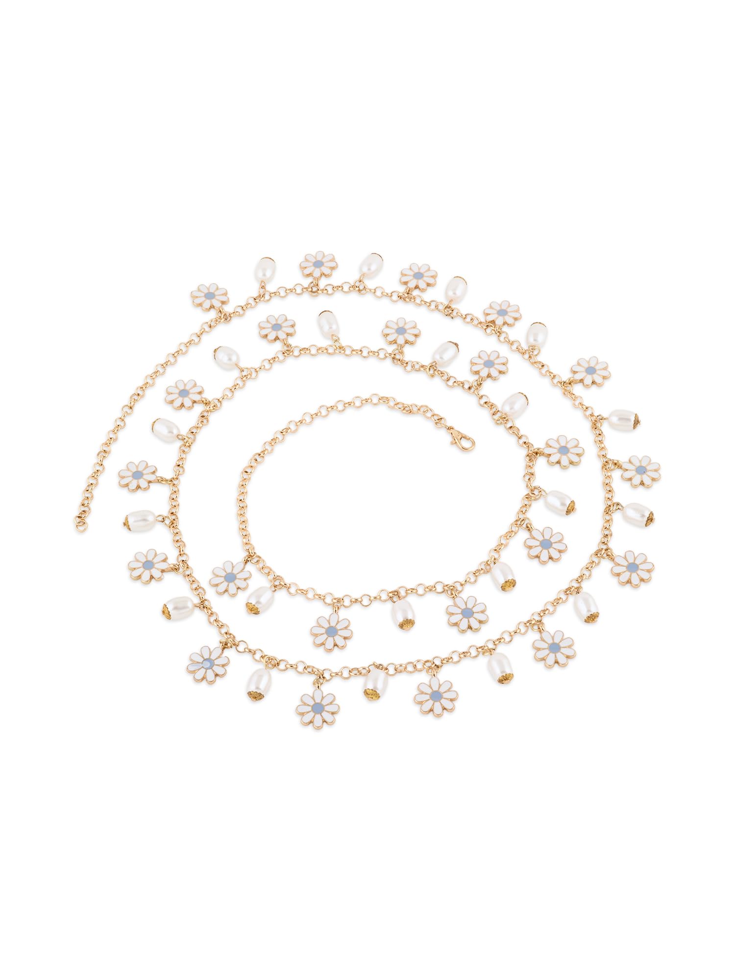 White Grey Enamel Flowers and Beads Charm Contemporary Belly Chain For Women-ZPFK22389-image-37