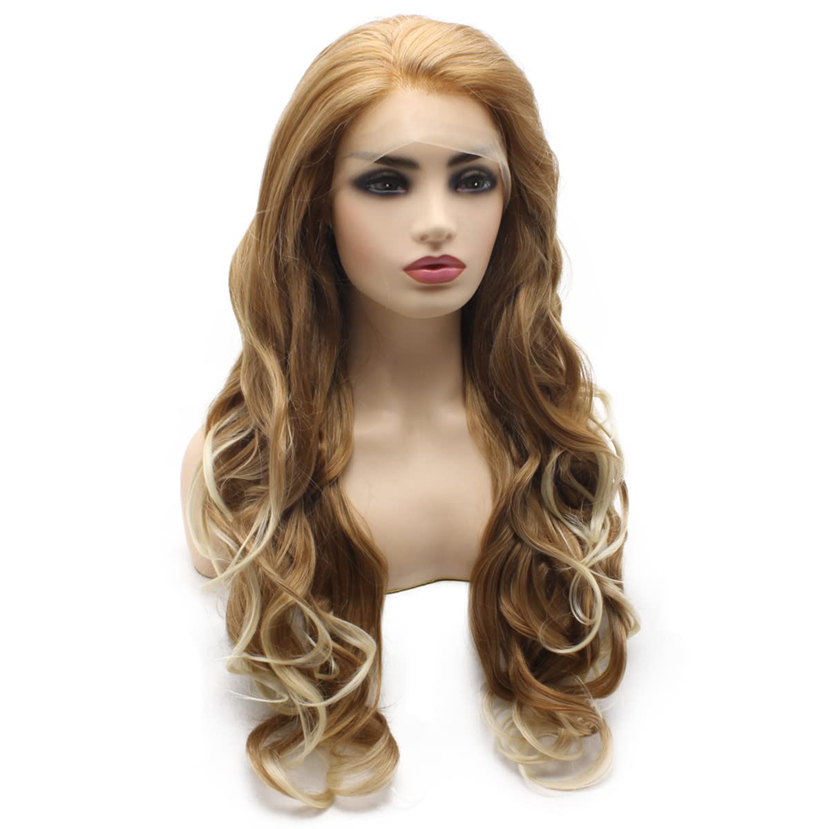 Peakia Long Wavy Blonde Natural Half Hand Tied Synthetic Lace Front Wig Natural