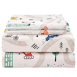 JSD Car Kids Printed Sheet Set Twin Size, 3 Piece Soft Microfiber Bed Sheets Deep Pocket