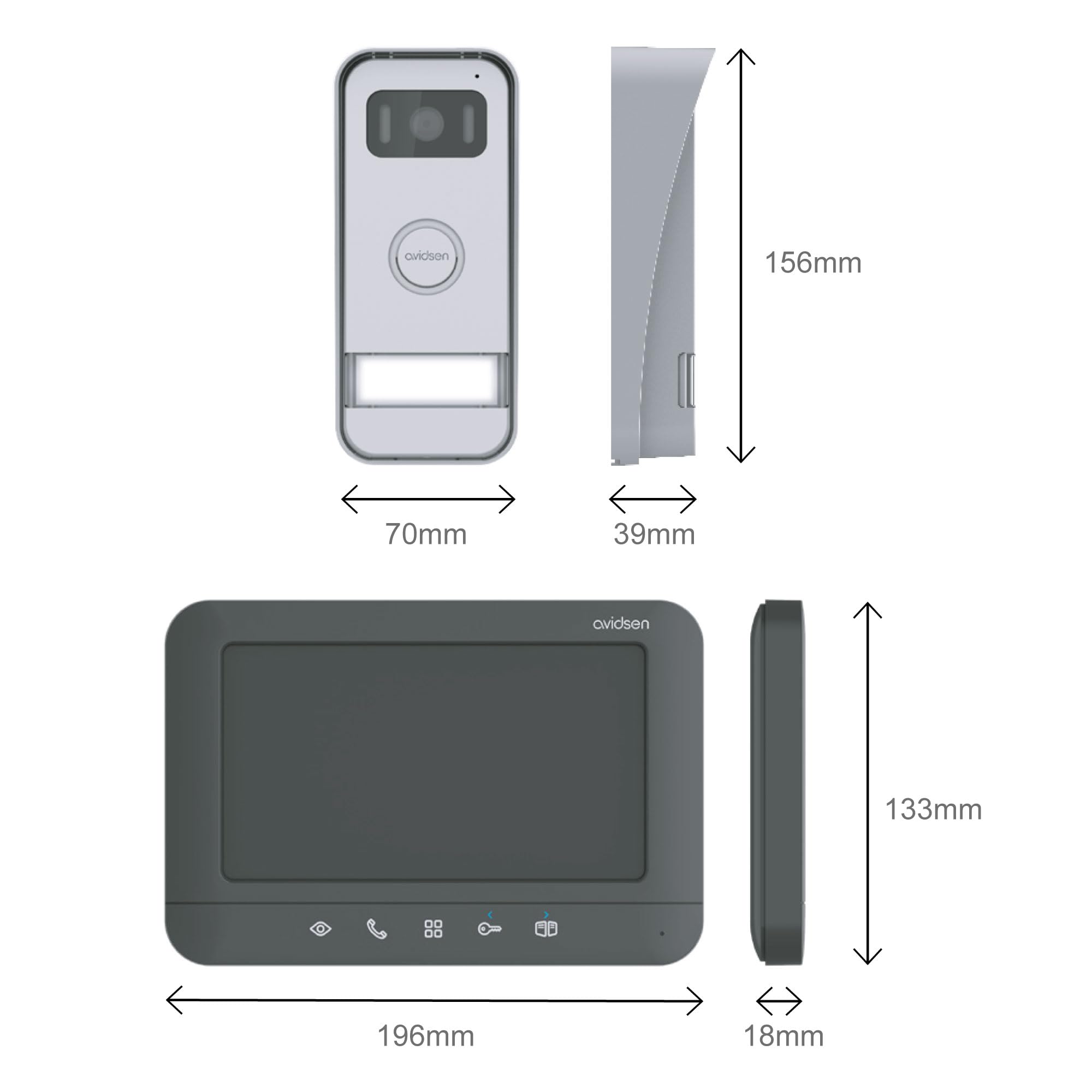 Avidsen Video-Türsprechanlage, 2-Draht Gegensprechanlage, 7 Zoll | 100 m, 800×480, 100° Kamera, Polarity Protect, IP44, Nachtansicht, 6 Klingeltöne