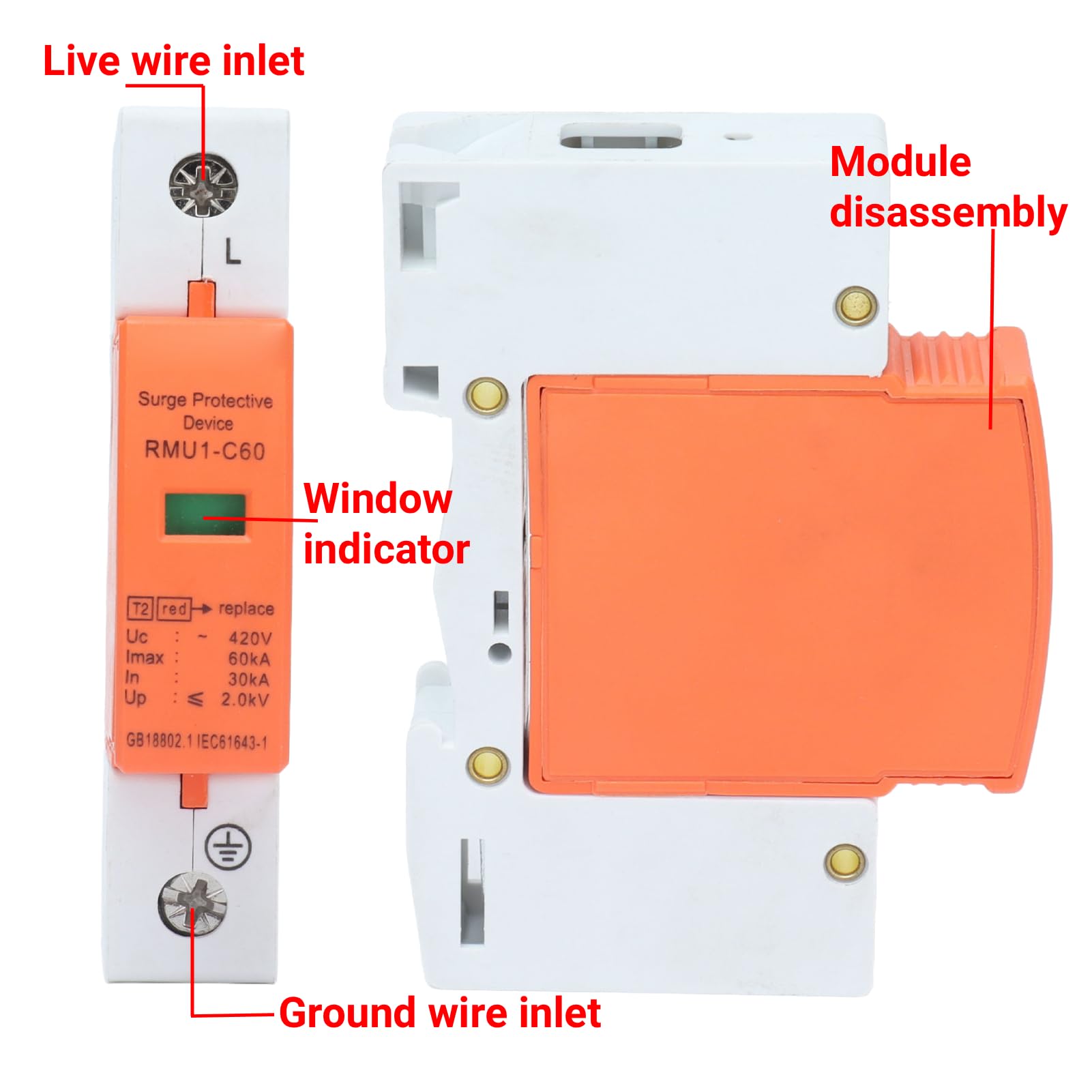 Dispositivo de protección contra sobretensiones, 4 piezas 1P Montaje en riel DIN SPD Protección contra sobretensiones para el hogar Protección contra sobrevoltaje Protector AC 420V(Imax: 60 kA)