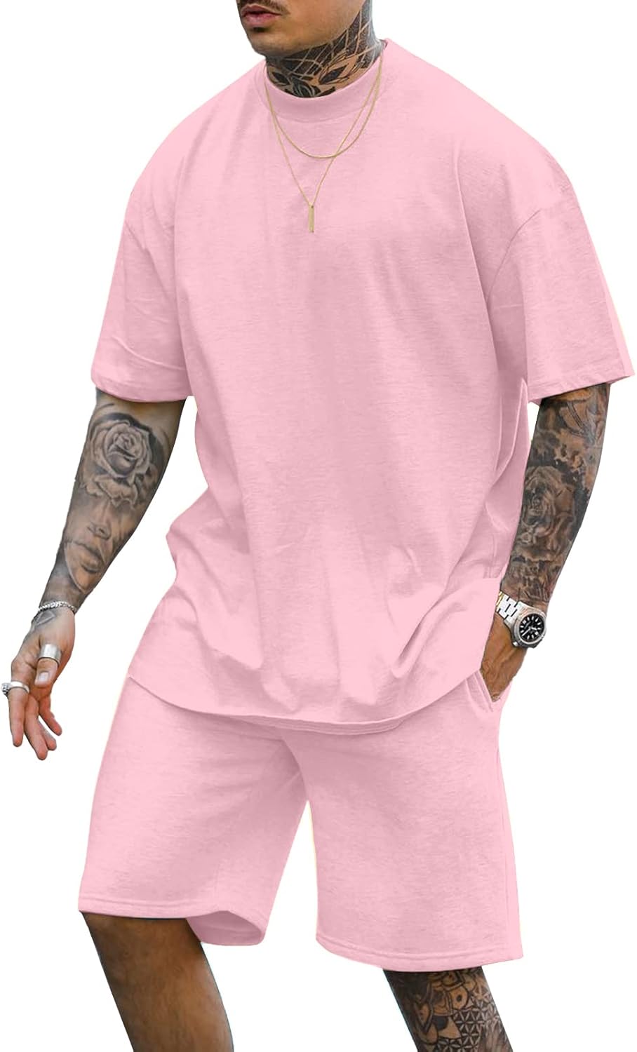 Lexiart Mens 2 Piece Outfits Casual Tracksuit Shorts Summer Sweatsuit Oversize Short Sleeve Sport Set