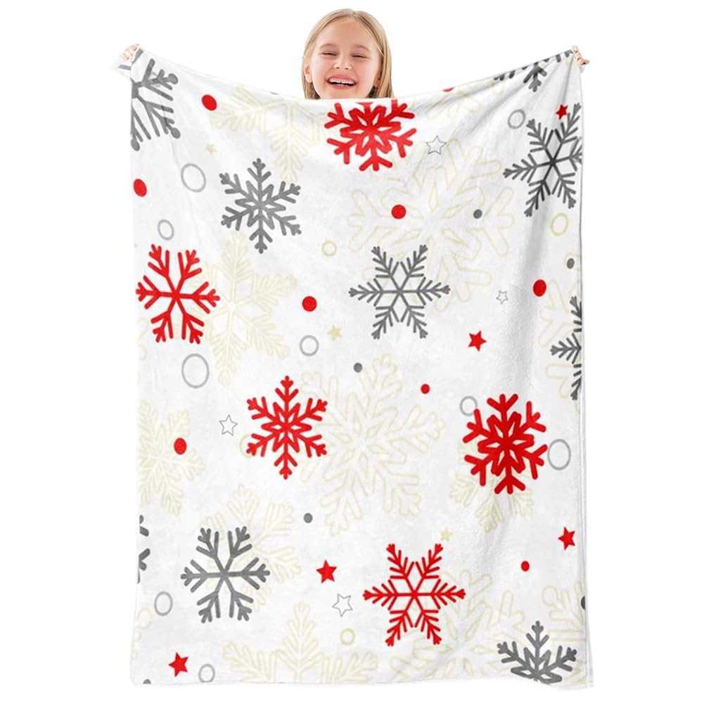 JynxtoyZeal Snowflake Print Blanket, Snow Flannel Blanket,Snowflake Plush Fleece Blanket Cartoon Anime Quilt Spread Perfect for Home, Bedroom, Sleepovers & Camping(100×130cm)