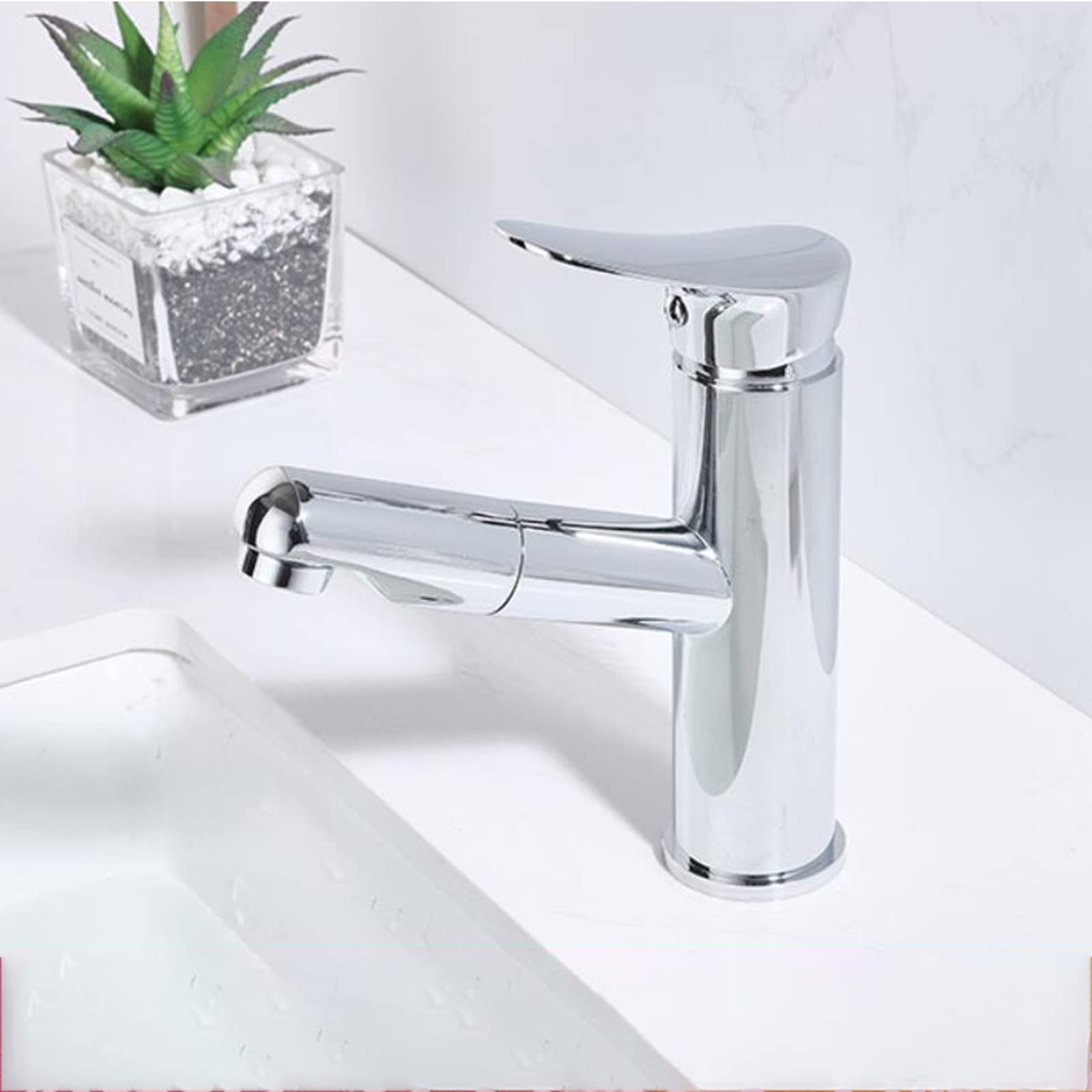 CCXXYGWJ Grifo de baño con Grifo extraíble para Lavabo de baño, Grifo Monomando para Lavabo, Grifo Mezclador de Agua fría y Caliente, aireador, Grifo para Lavabo de baño, Grifo de Lavabo Cromado de