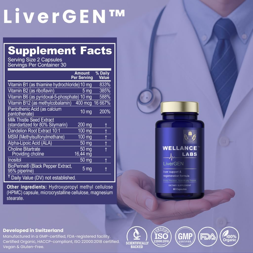 LiverGEN Advanced Liver Support, with Milk Thistle, ALA, MSM, B-Vitamins, 1 Bottle