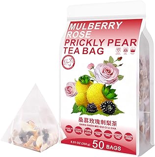 Mulberry Rose Prickly Pear Tea Bag 8.81oz (10g*25bags) 250g 桑葚玫瑰刺梨茶 Glow Beautiful Flower Tea Mulberry Black Goji Berries Anthocyanin Vegan Health Herbal Tea 美肤养颜茶