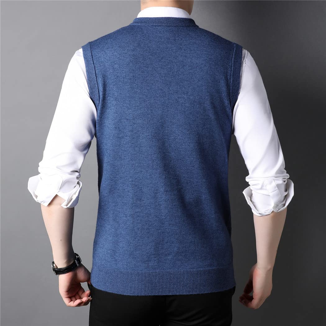 Chaleco de punto de cuello en V caqui de los hombres de otoño de negocios casual estilo clásico grueso sin mangas suéter chaleco, gris, M