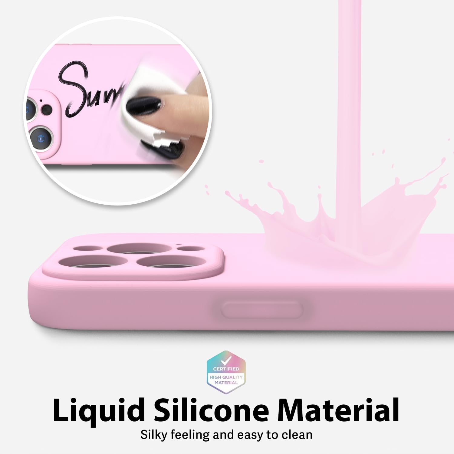oakxco for iPhone 16 Pro Max Case Liquid Silicone, Soft Rubber Gel Elegant Aesthetic Basic Simple Cover, Cute Thin Slim TPU Matte Solid Color Plain Smooth Case for Women Girl, Light Pink — view 1397