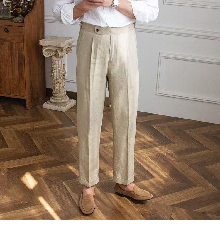 Men's Linen Casual Slim Fit Dress Pants Summer Lightweight Lounge Trousers for Beach Work Business2