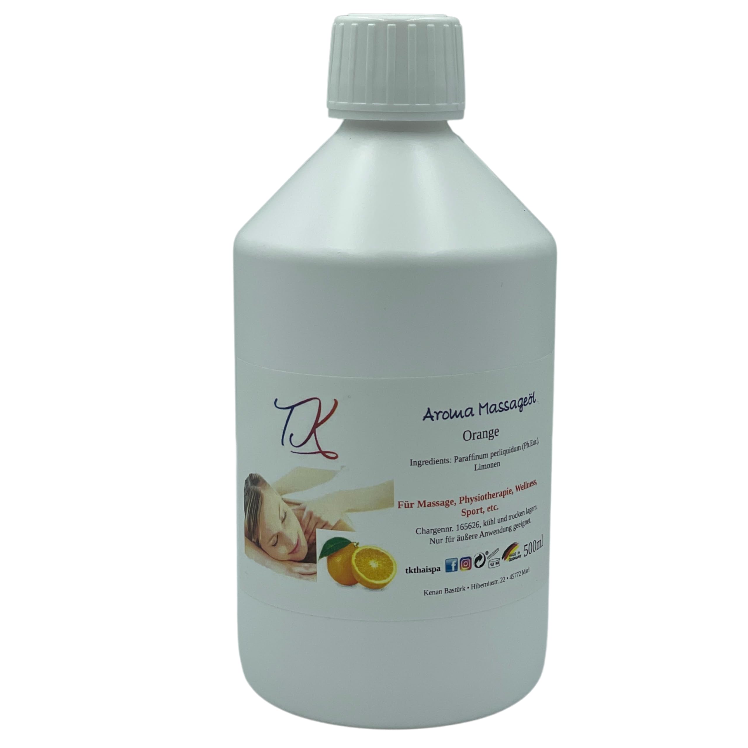Lot de 11 huiles de massage aromatiques (2 x 500 ml) pour massage, physiothérapie, bien-être, sport, etc. de qualité pharmaceutique (1000 ml, orange et orchidée)