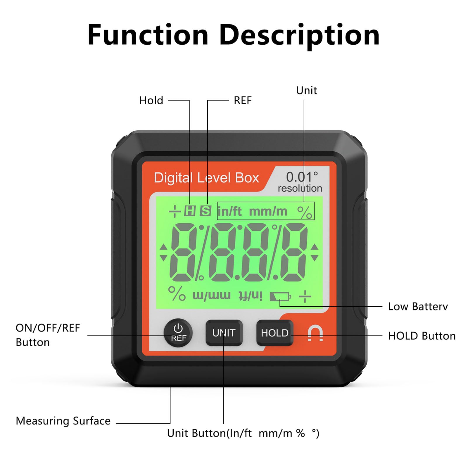 Digital Level Box Magnetic Portable Protractor Inclinometer Angle Woodworking Construction Site (Orange White)