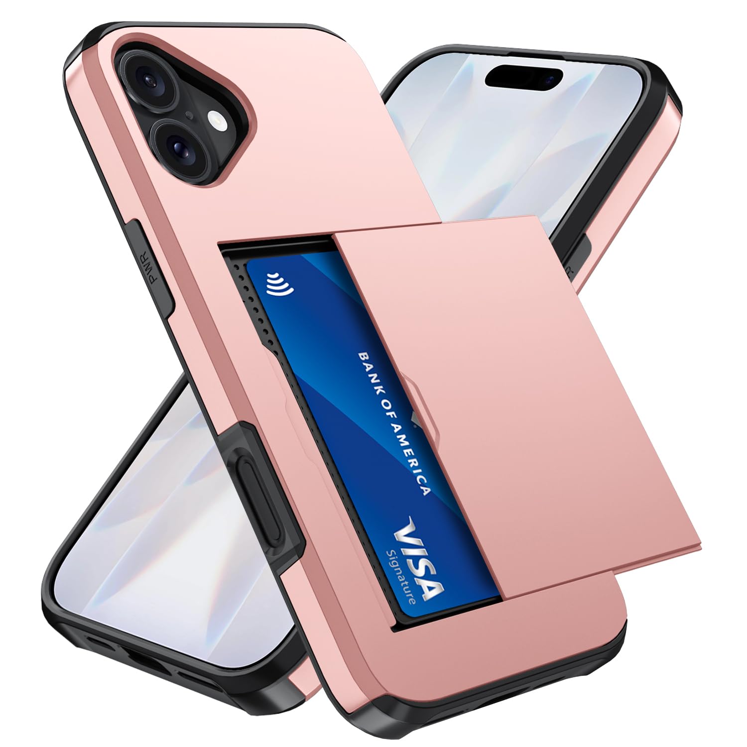 Qinmay Compatible with iPhone 17 Case Wallet,Built-in Card Holder, Heavy Duty Protective Dual Layer Shockproof Hidden Card Slot Slim Wallet Phone Cover for iPhone 17 ,Rose Gold