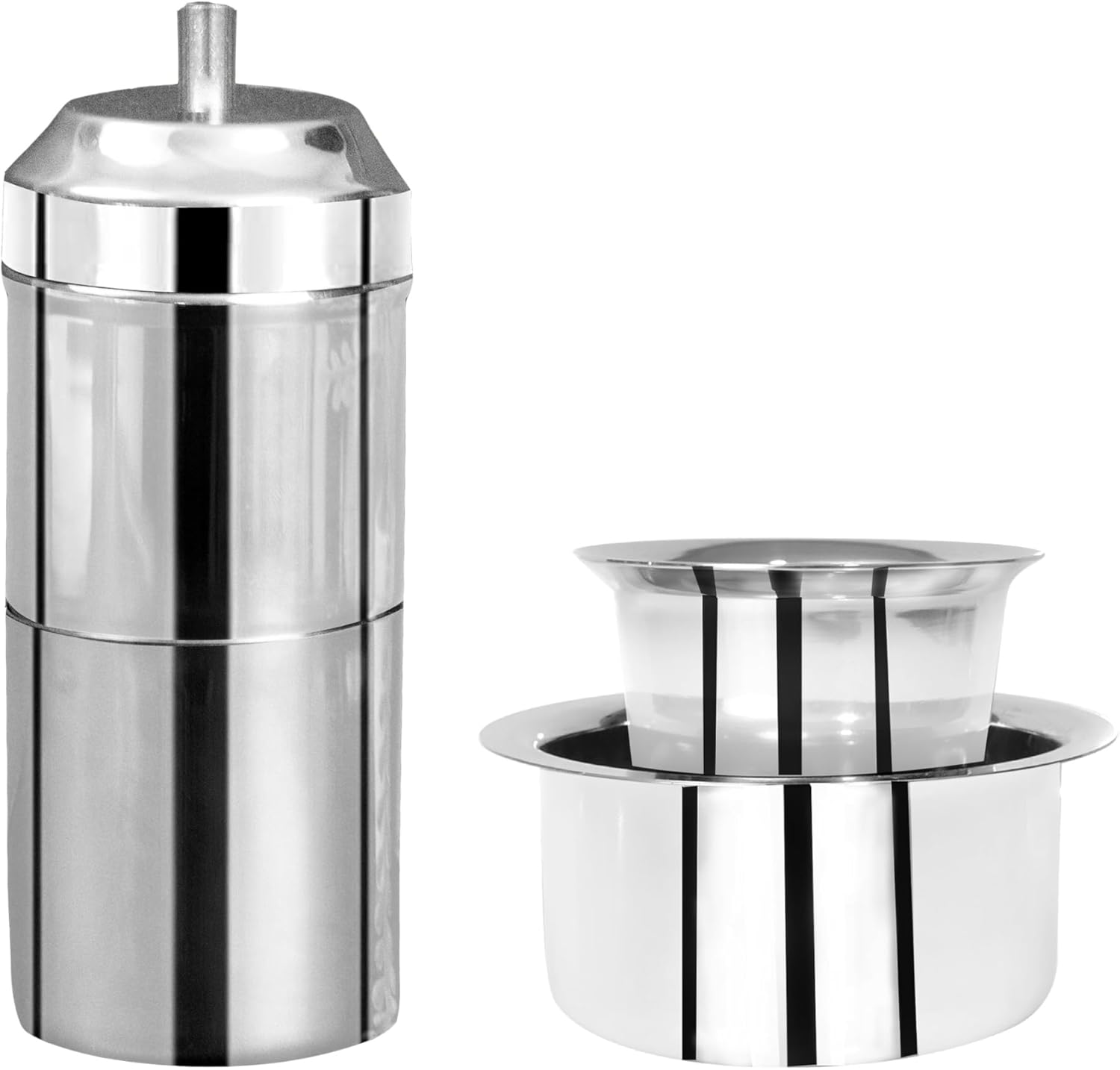 Traditional Stainless Steel Filter Coffee Maker, South Indian Drip Sytle Decoction Liquid Maker, Coffee Filter Vessel, Utensil- Steel Coffee Fliter with Dabara Combo (1) By Indian Collectible