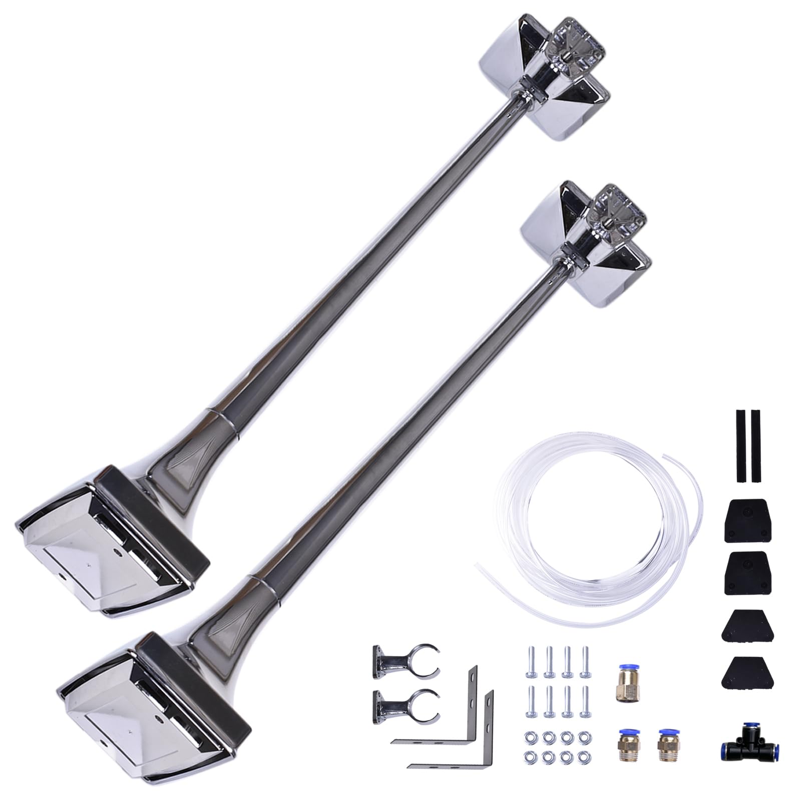 Pair Low Tone Air Horn Compatible with Peterbilt Kenworth | Chrome Roof Mount Air Horns Includes Base Mount Heavy Duty Chrome Finish Compatible with Peterbilt Kenworth Mack Ford