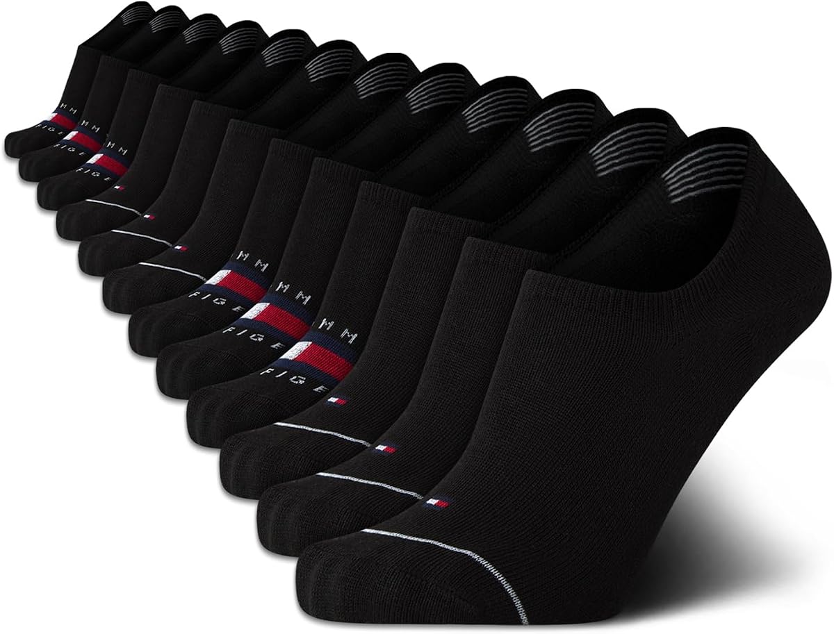 Tommy Hilfiger Mens 12 Pack Cushioned No Show Sport Liner Socks | Lightweight Low Profile Build With a Non Slip Heel Grip, Stays Hidden in Sneakers and Loafers for All Day Comfort