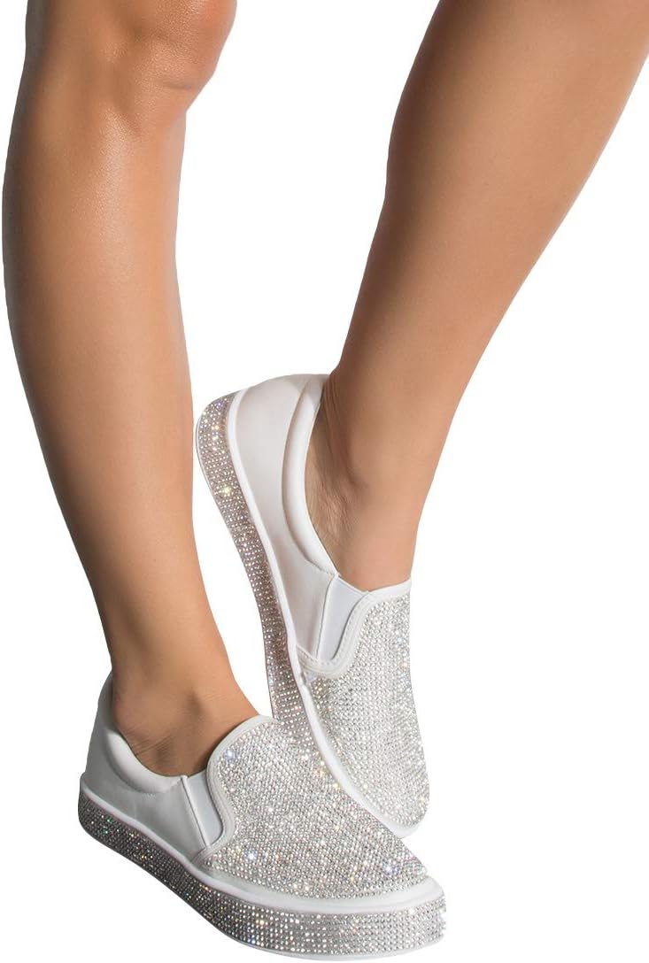 AKIRA Women's Glitter Diamond Rhinestone Sparkly Flat Slip On Skate Shoe Sneakers