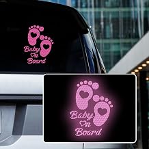 High Intensity Reflective Baby on Board Car Sticker Waterproof Cute Footprint Baby in Car Decal Safety Warning Sign Kids on Board Decal for Car Bumper Window Purple