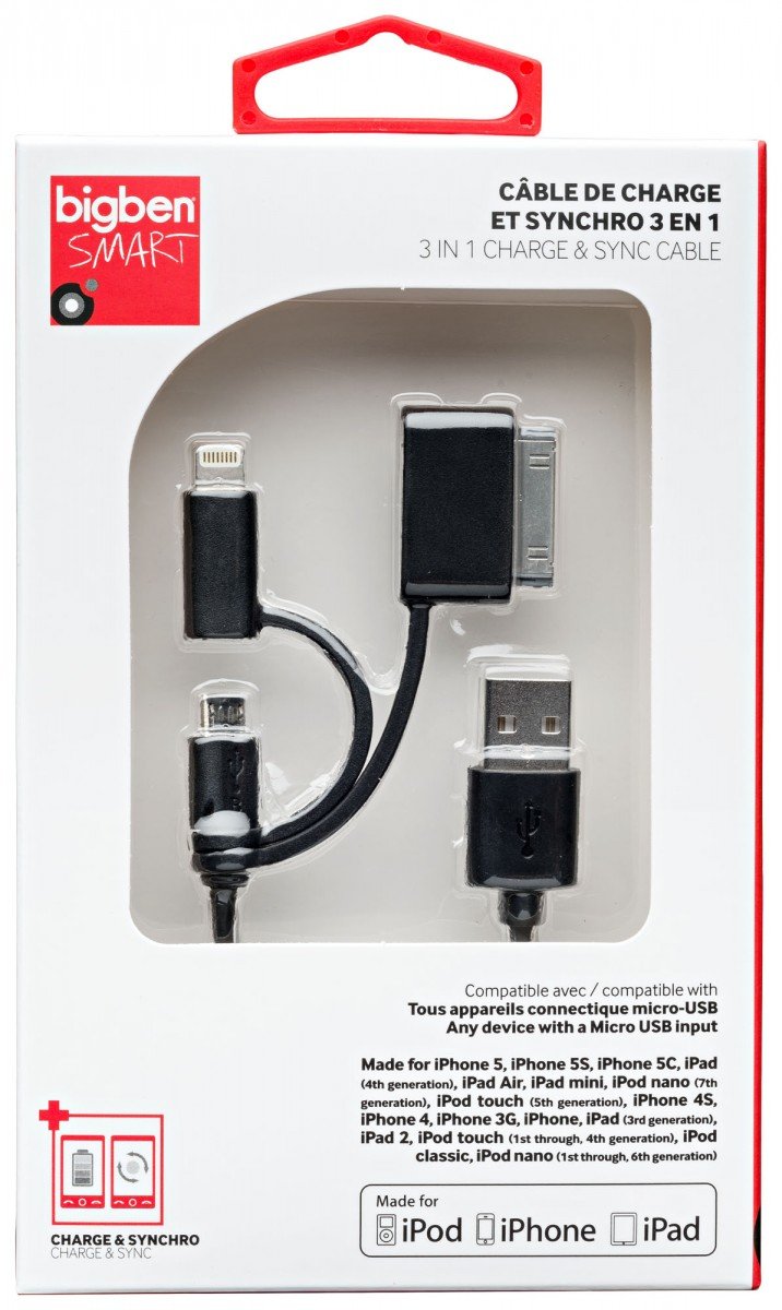 BigBen CABLE3EN1 3-in-1 Micro USB Cable
