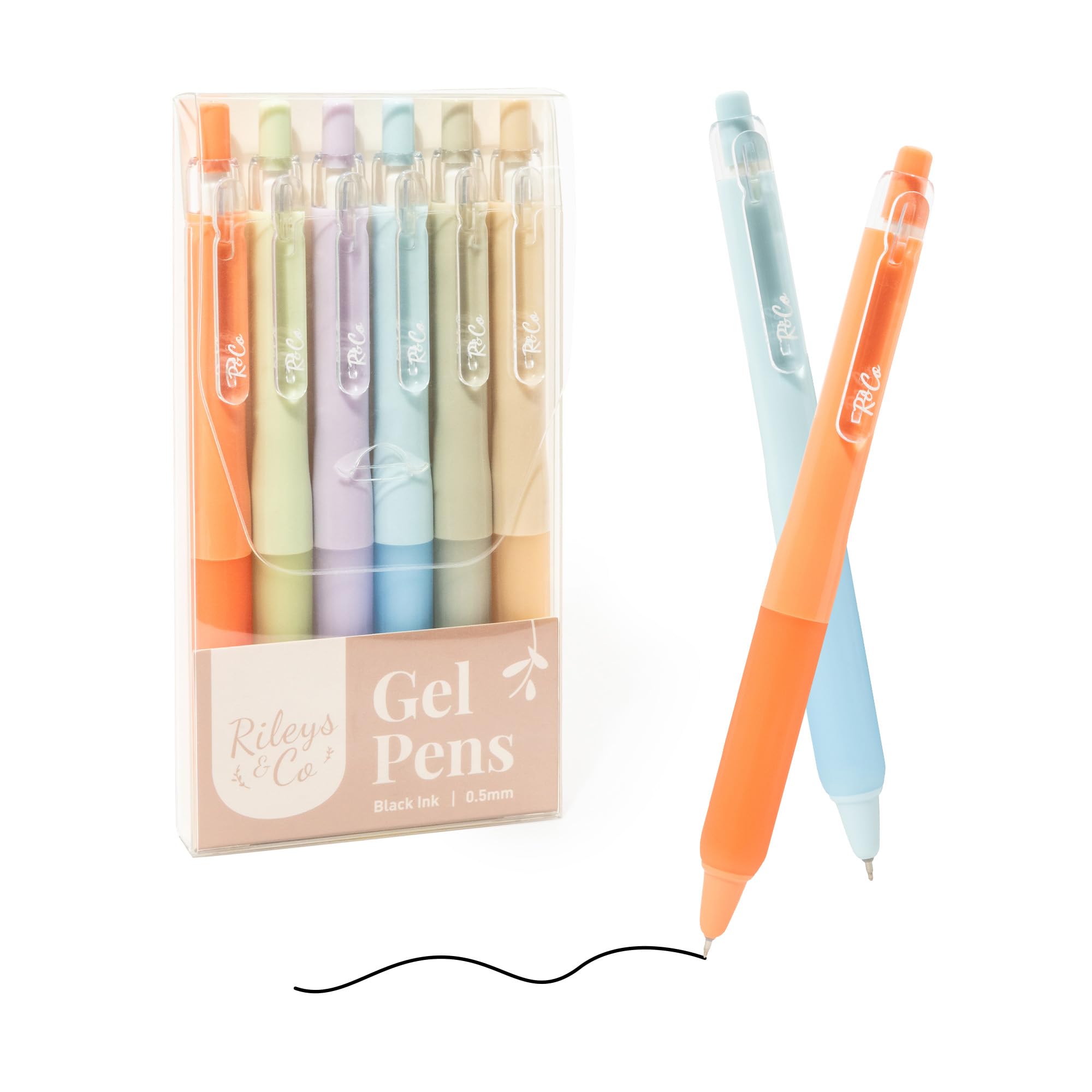 Rileys & Co. Bolígrafos de gel estéticos, paquete de 6, negro, punta 0,5 mm, a prueba de manchas