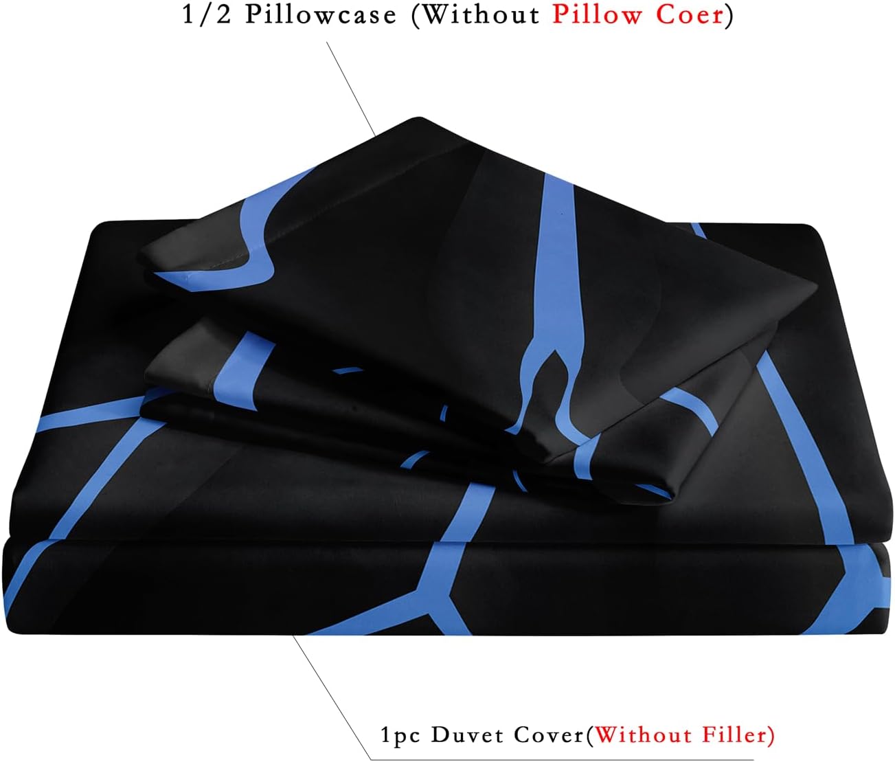 Duvet Cover Set Full Size, Blue and Black Digital Geometric Printed Comforter Cover Set Personalized Space-Themed Plaid Bedding Set for Adult Kids Boys Girls (1 Duvet Cover + 2 Pillowcase)