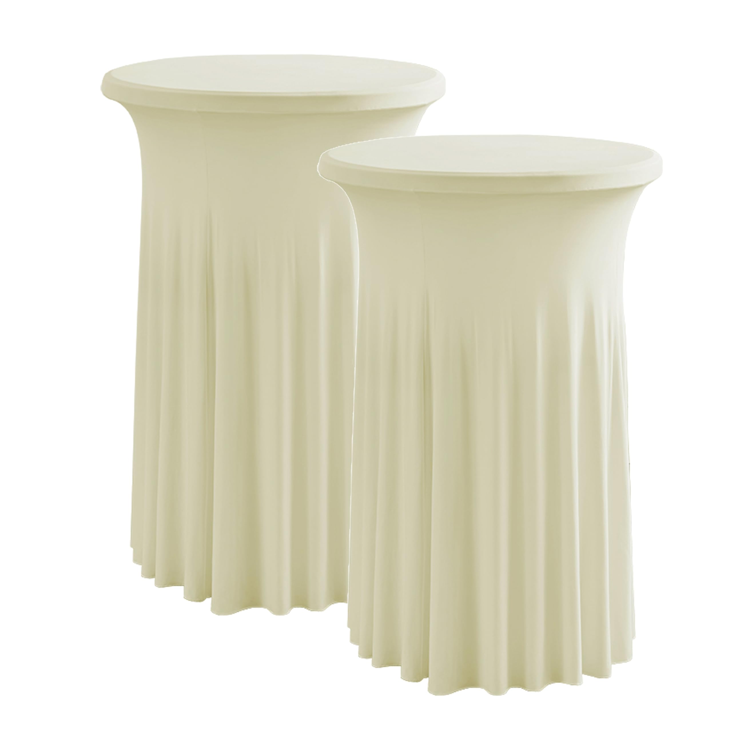 iEventStar 2 Pieces 32" Highboy Cocktail Round Stretch Spandex Table Cover Table Skirt High Top Tablecloth (30"-32" Dia x 43", Ivory)