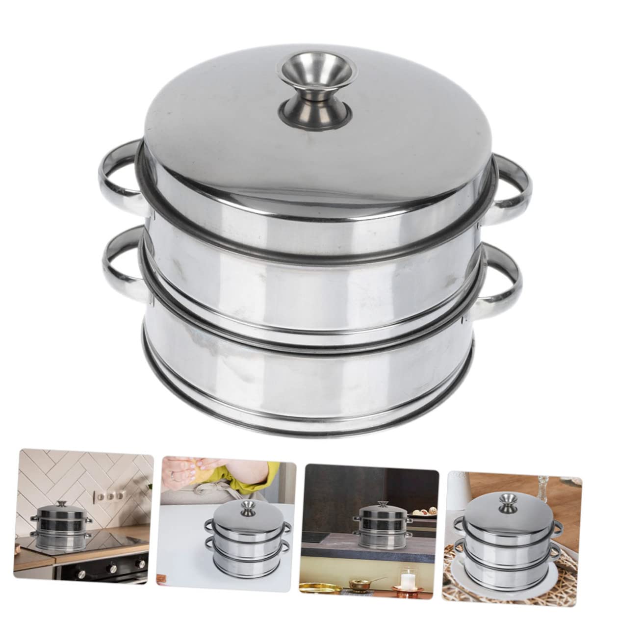 Alipis Vaporera de Cocina de Acero Inoxidable, 2 Niveles, con Tapa, para Verduras y Bollos al Vapor, Práctica para Hotel y Cocina